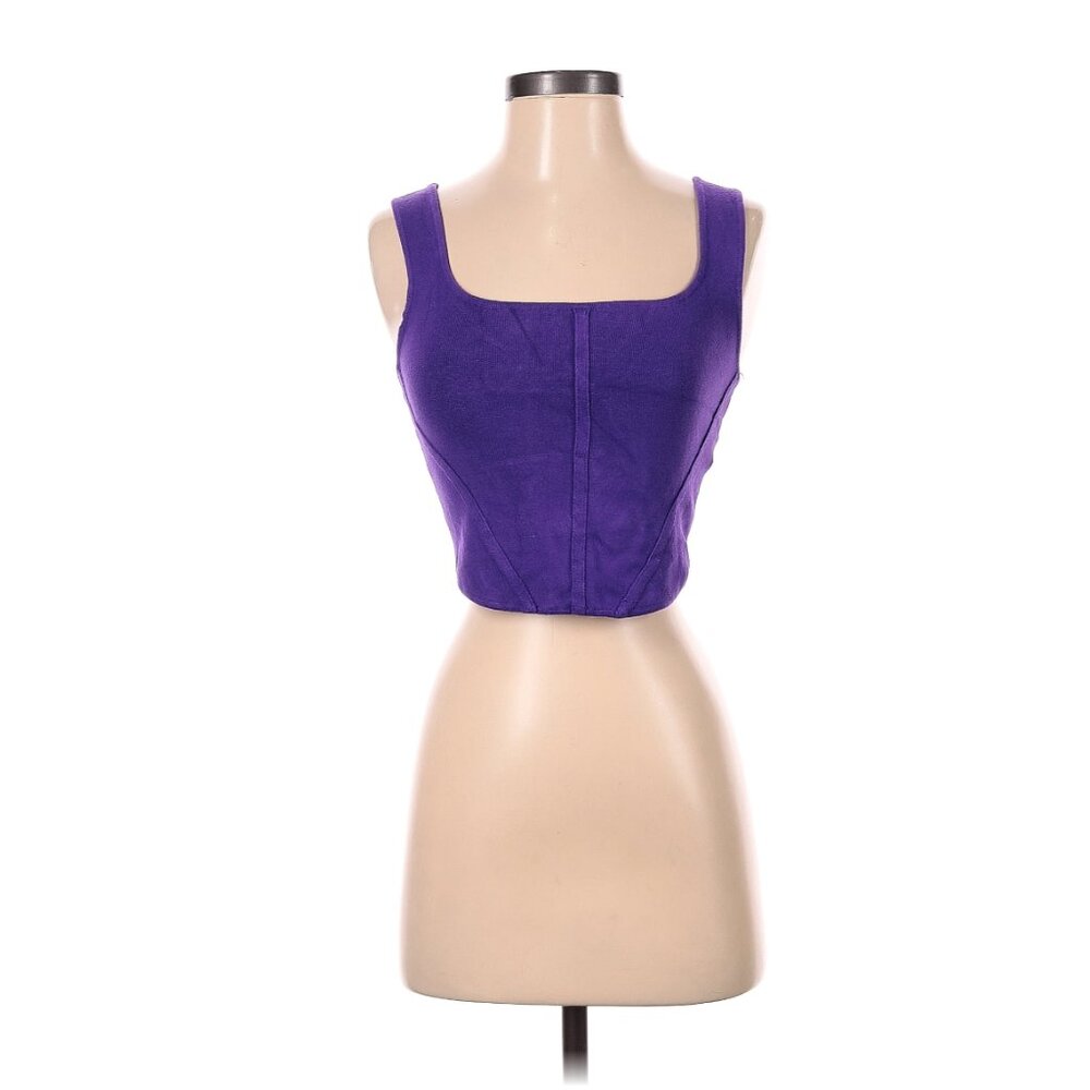 House of Harlow 1960 Purple Knit Crop Top Square Neck Fitted Tank S